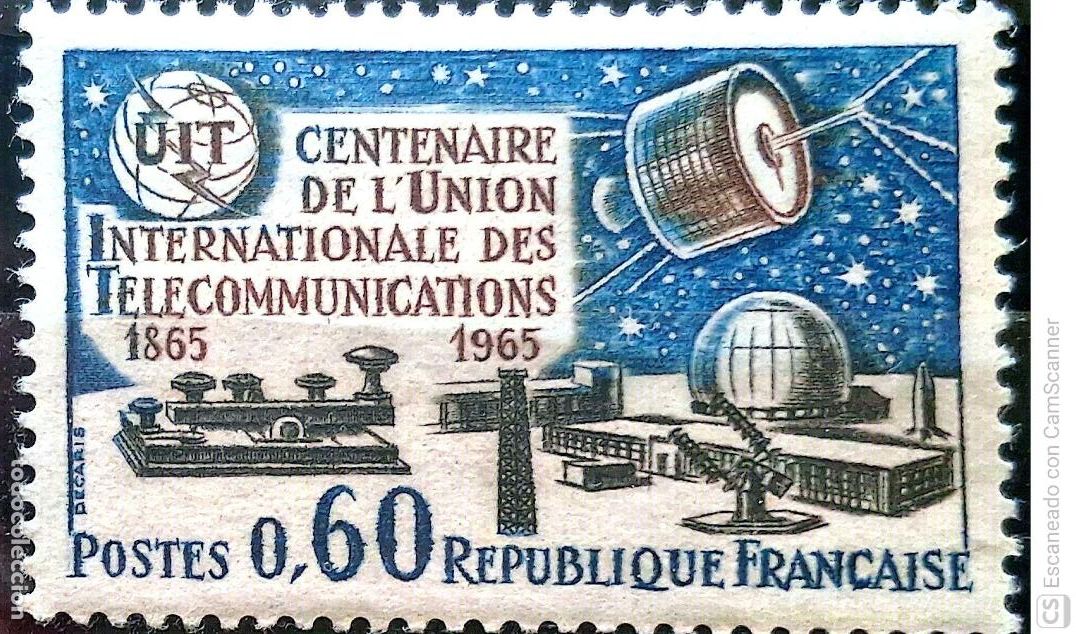Sellos: Francia. 1451 Centenario de la Uni&oacute;n Internacional de Telecomunicaciones. 1965. Sellos nuevos y nume