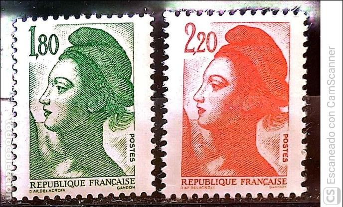 Sellos: Francia. 2375/76 Tipo Libertad. 1985. Sellos nuevos y numeraci&oacute;n Yvert