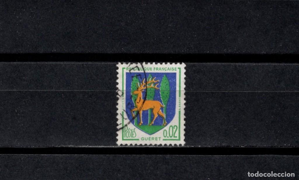 Sellos: Sello usado. Escudo de Gueret. Sello de 0.02 francos. 1964. Yvert 1351B.