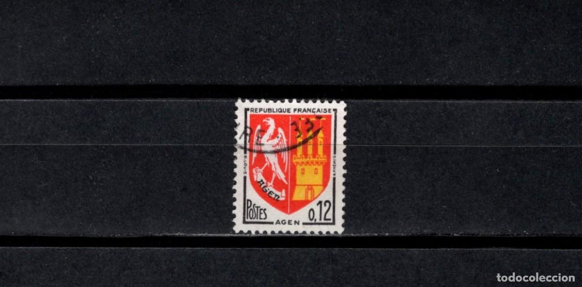 Sellos: Sello usado. Escudo de Agen. Sello de 0,12 francos. 1964. Yvert 1353A.