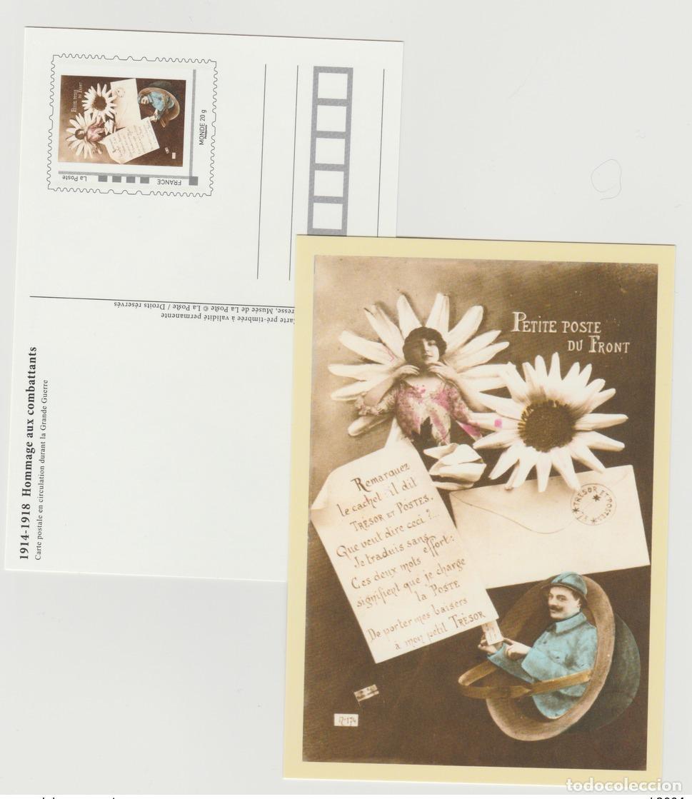 Sellos: Francia 2018: postal completa peque&ntilde;a oficina de correos desde el frente 14-18 a&ntilde;os Homage Fighter