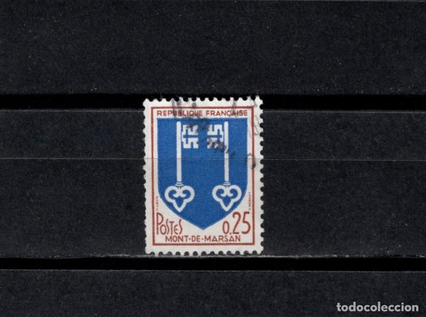 Sellos: Sello usado. Escudo de Mont-de-Marsan. Sello de 0,25 francos. 1966. Yvert 1469.