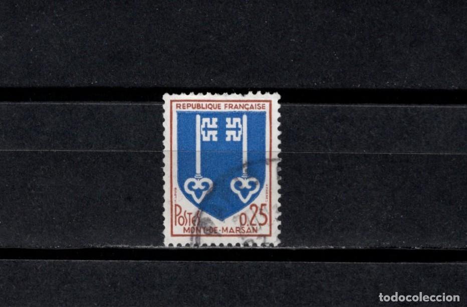 Sellos: Sello usado. Escudo de Mont-de-Marsan. Sello de 0,25 francos. 1966. Yvert 1469.