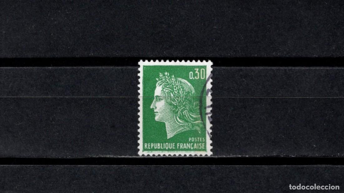Sellos: Sello usado. Marianne de Cheffer. Sello de 0,30 francos verde. 1969. Yvert 1611.