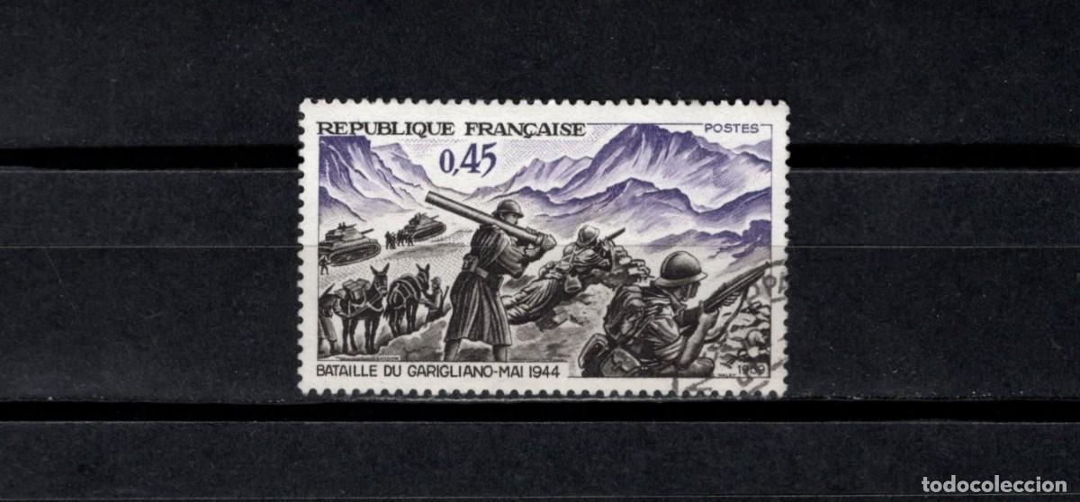 Sellos: Sello usado. 25&ordm; aniversario de la Batalla del Garigliano. Sello de 0,45 francos. 1969. Yvert 1601.