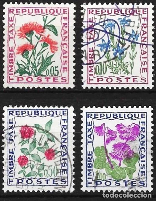 Sellos: Francia 1965 - Mi P 100 a 103 - YT T 95/96/101 y 102 - Flores : Sellos de tasa
