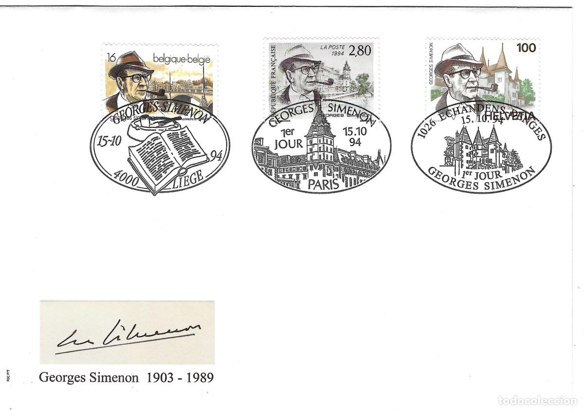 Sellos: Sobre. Georges Simenon. Matasellos Primer D&iacute;a. 1994. ref. 28-214