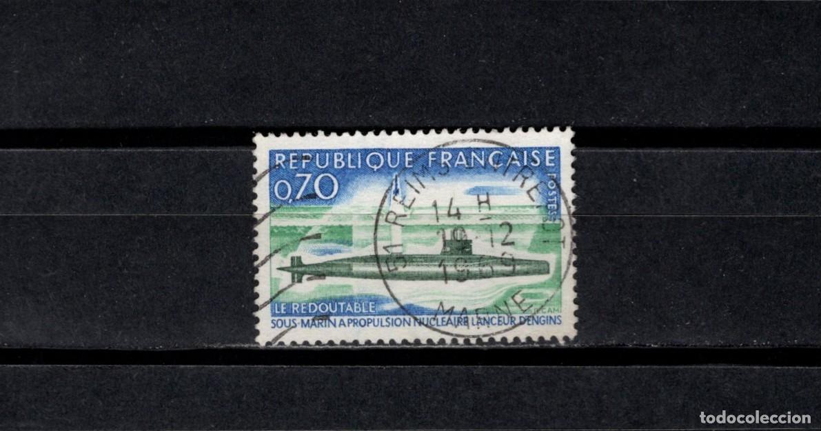 Sellos: Sello usado. Primer submarino nuclear - Le Redoutable. Sello de 0,70 francos. 1969. Yvert 1615.