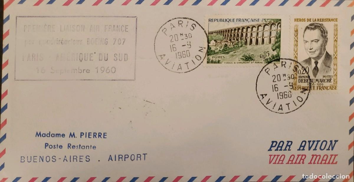 Sellos: TS) 1960 FRANCE,CANCELLATION SLOGAN , AIR FRANCE COMMEMORATIVE FIRST FLIGHT, COVER SENT FROM PARIS T