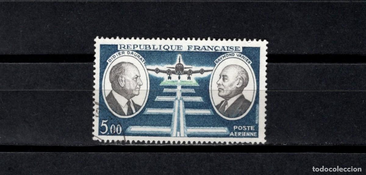 Sellos: Sello usado. Pioneros de la aviaci&oacute;n (Daurat y Vanier). Sello de 5 francos. 1971.Yvert PA46.