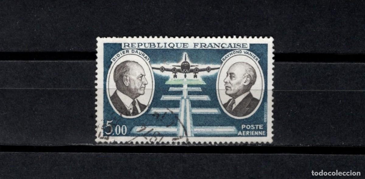 Sellos: Sello usado. Pioneros de la aviaci&oacute;n (Daurat y Vanier). Sello de 5 francos. 1971.Yvert PA46.