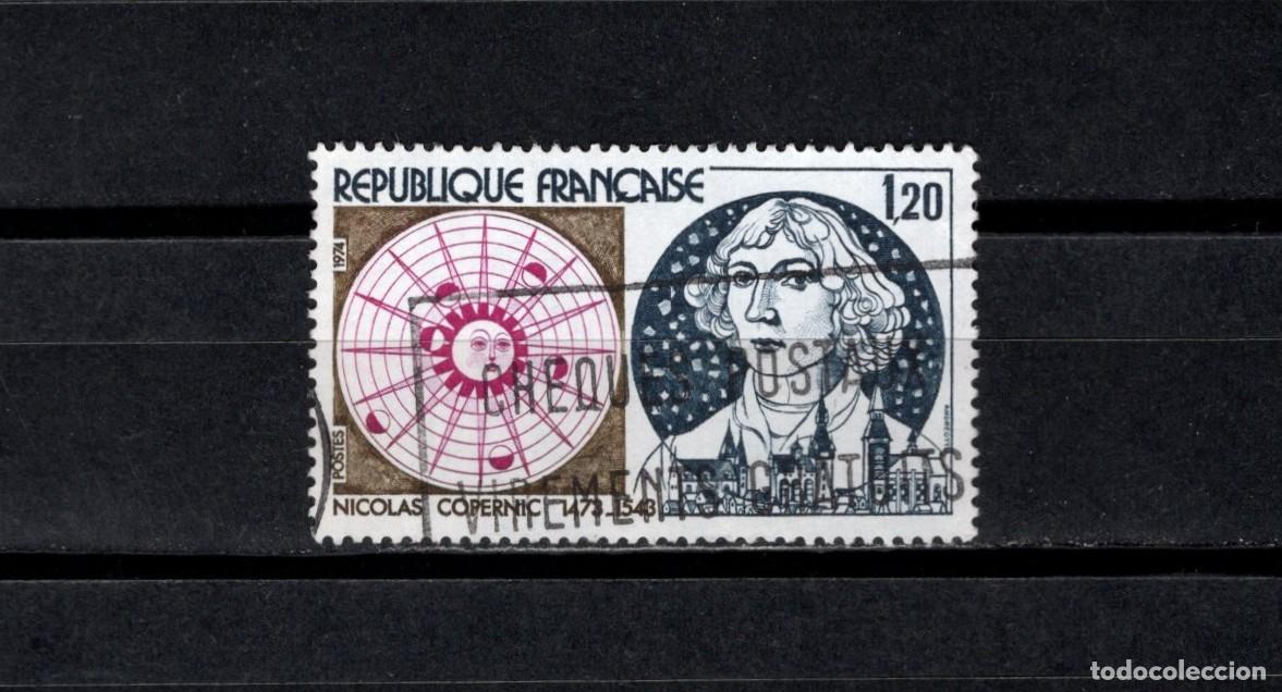 Sellos: Sello usado. 500 a&ntilde;os nacimiento de Nicolas Copernico. Sello de 1,20 francos. 1974. Yvert 1818.