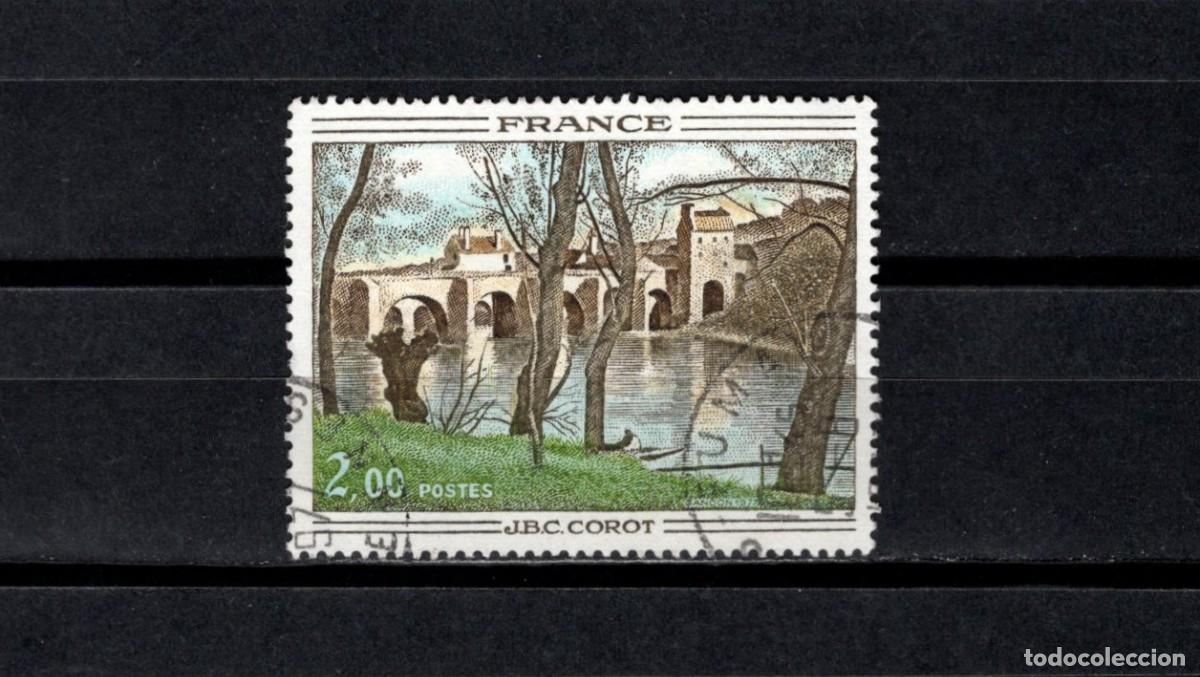 Sellos: Sello usado. &rdquo;El puente de Mantes&rdquo; (Corot). Sello de 2 francos. 1977. Yvert 1923.