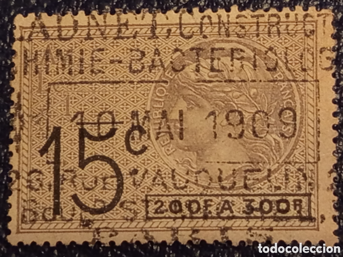 Sellos: Timbre Fiscal Francia 1909 15c Par&iacute;s Cat. Forbin / Yvert & Tellier