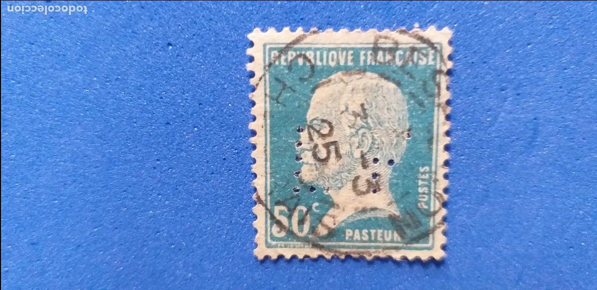 Sellos: Sello perfins. Perforado LETRAS. Francia. Pasteur