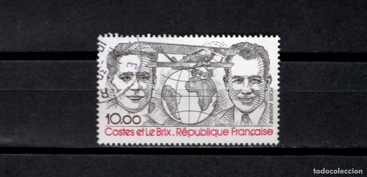 Sellos: Sello usado. Aereo. Aviadores Dieudonn&eacute; Costes y Joseph Le Brix. Sello 10 francos. 1981. Yvert A55.