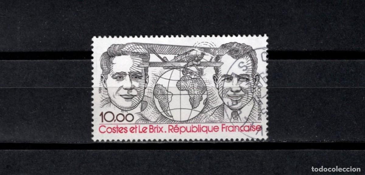 Sellos: Sello usado. Aereo. Aviadores Dieudonn&eacute; Costes y Joseph Le Brix. Sello 10 francos. 1981. Yvert A55.