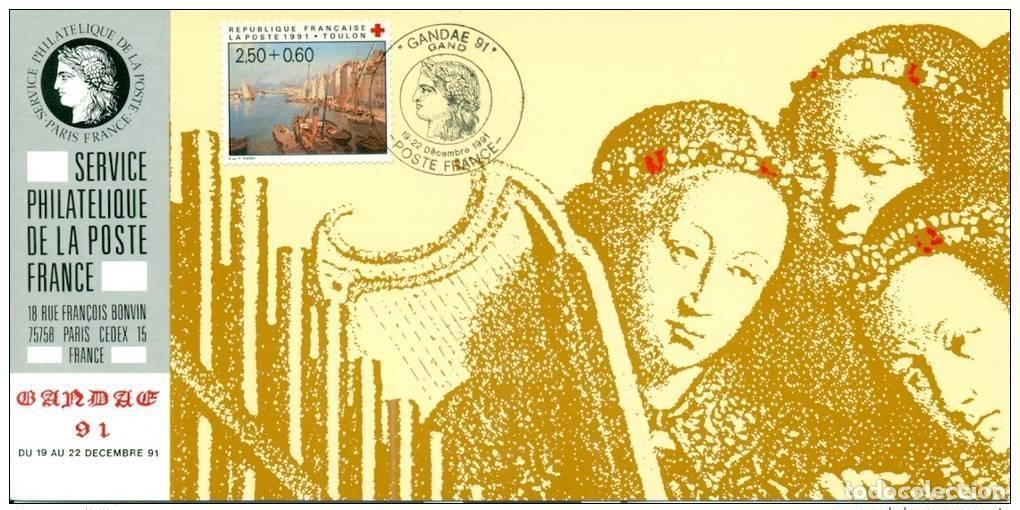 Sellos: 084 Mapa oficial Exposici&oacute;n Gante 1991 Francia FDC Cruz Roja Religi&oacute;n &Aacute;ngel