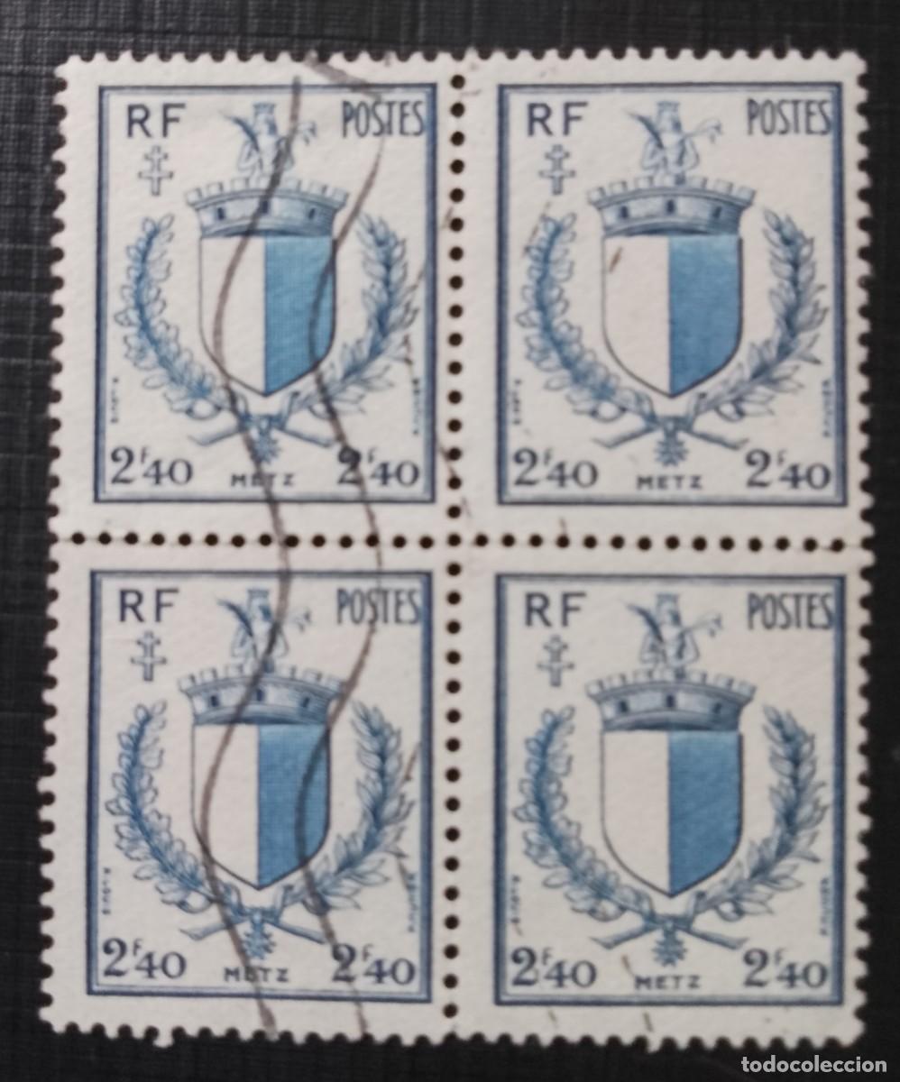 Sellos: FRANCIA - TIRA 4 SELLOS, A&Ntilde;O 1945 - LIBERACI&Oacute;N DE MEIZ - YV 734