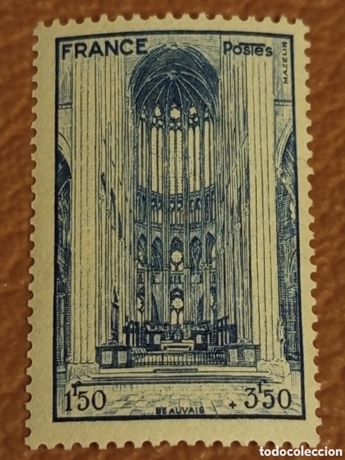 Sellos: Sello Francia 1,50F+3,50F Catedral Beauvais 1940 (Scott B103) MNH