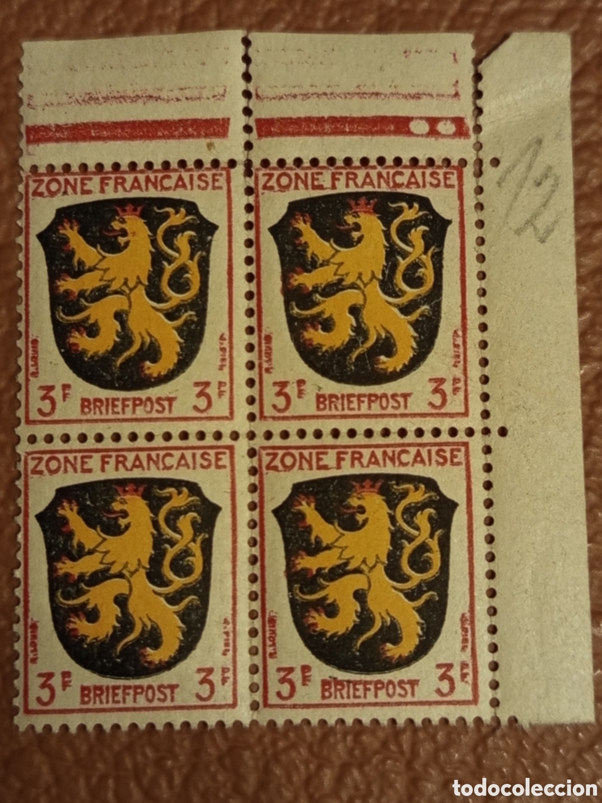 Sellos: Bloque 4 Sellos Alemania Zona Francesa 1945 Michel 2 Briefpost 3 Pf MNH