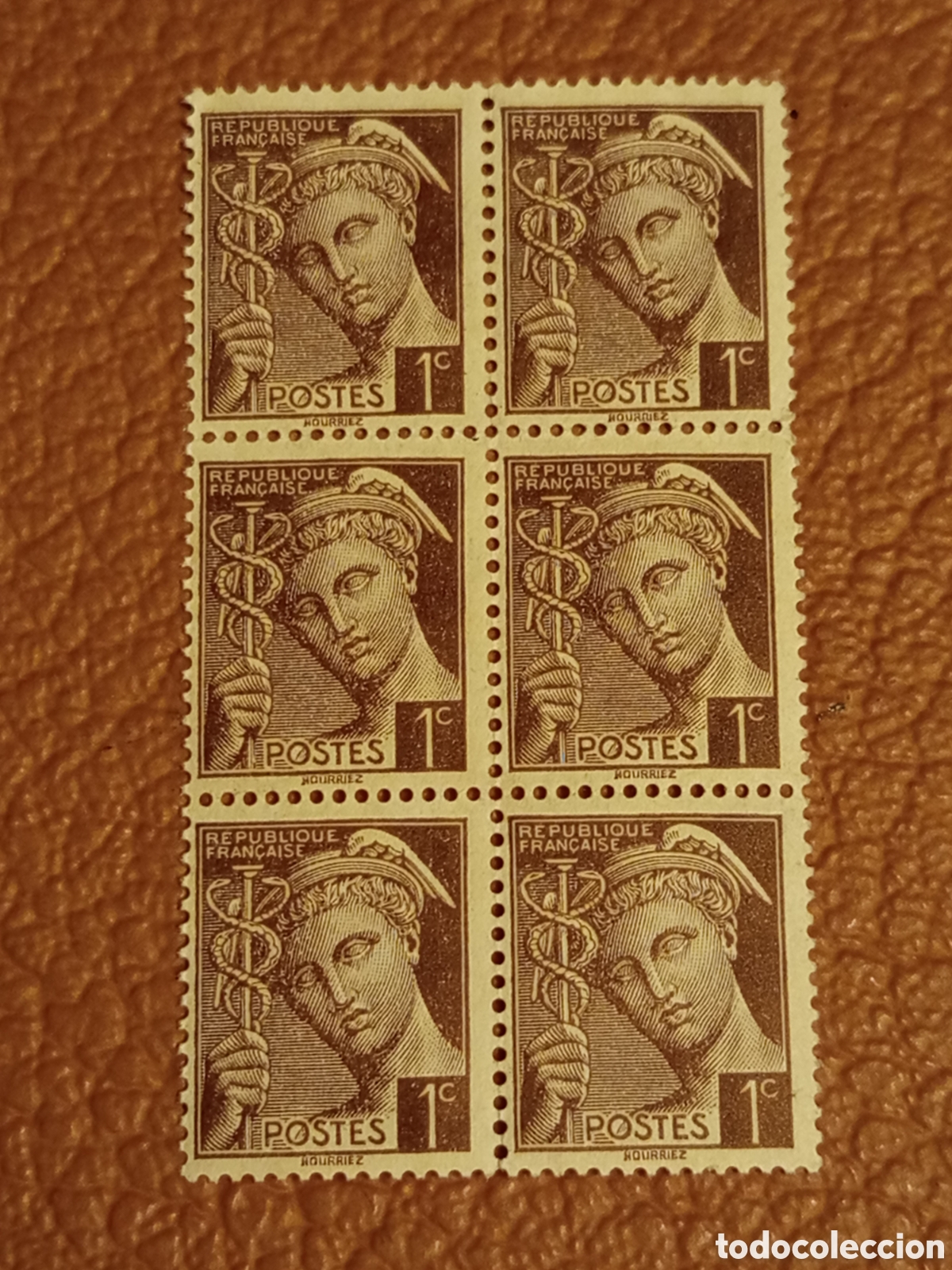 Sellos: Bloque 6 Sellos Francia 1938 Yvert 381 Mercurio 1 Centime MH