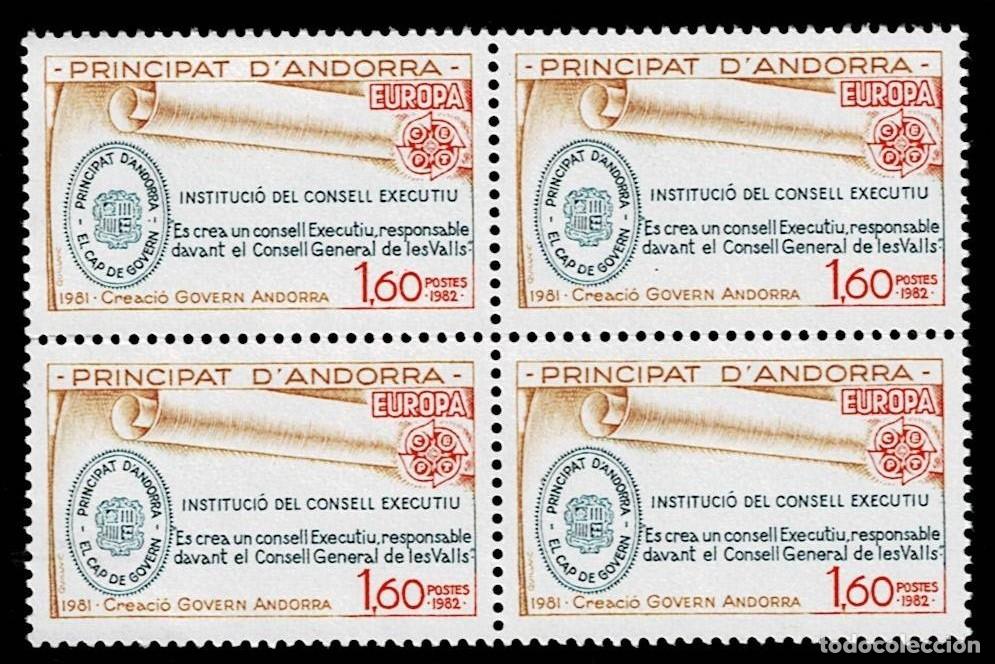 Sellos: Andorra Francesa EUROPA 1982 Edifil n&ordm; 321 BLOQUE DE 4 Sin fijasellos VER