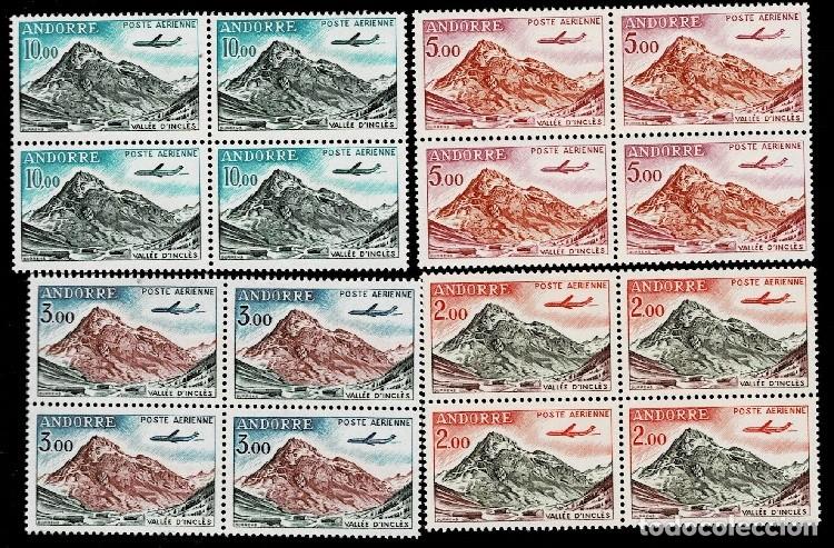 Sellos: Andorra Francesa POSTE AERIENNE Edifil n&ordm; 181-184 Bloque de 4 Sin fijasellos VER