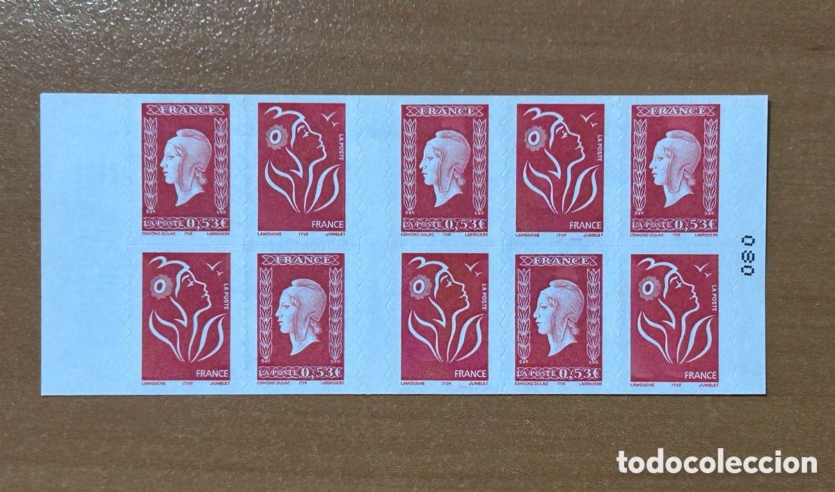 Sellos: Carnet 10 Timbres Autocollants France 2005 - 60&ordm; Anniversaire Marianne de Dulac (Yvert 1513) Neuf