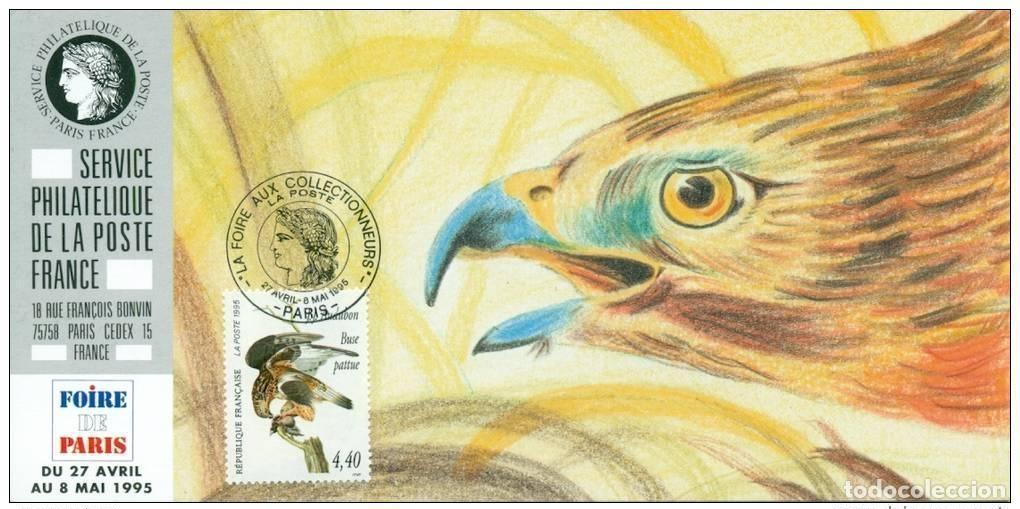 Sellos: 128 Mapa oficial de la Exposici&oacute;n Par&iacute;s 1995 FDC Audubon Hawk legged Rapace Bird