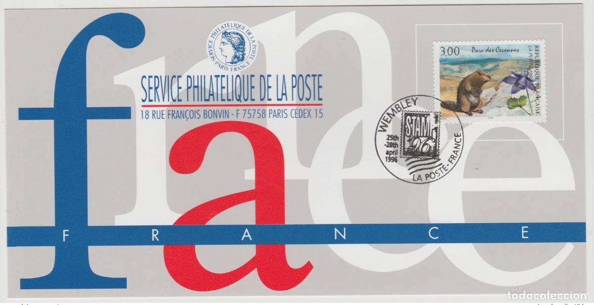 Sellos: 139 Mapa oficial Exposici&oacute;n de Wembley 1996 Francia FDC Parc des C&eacute;vennes Faune