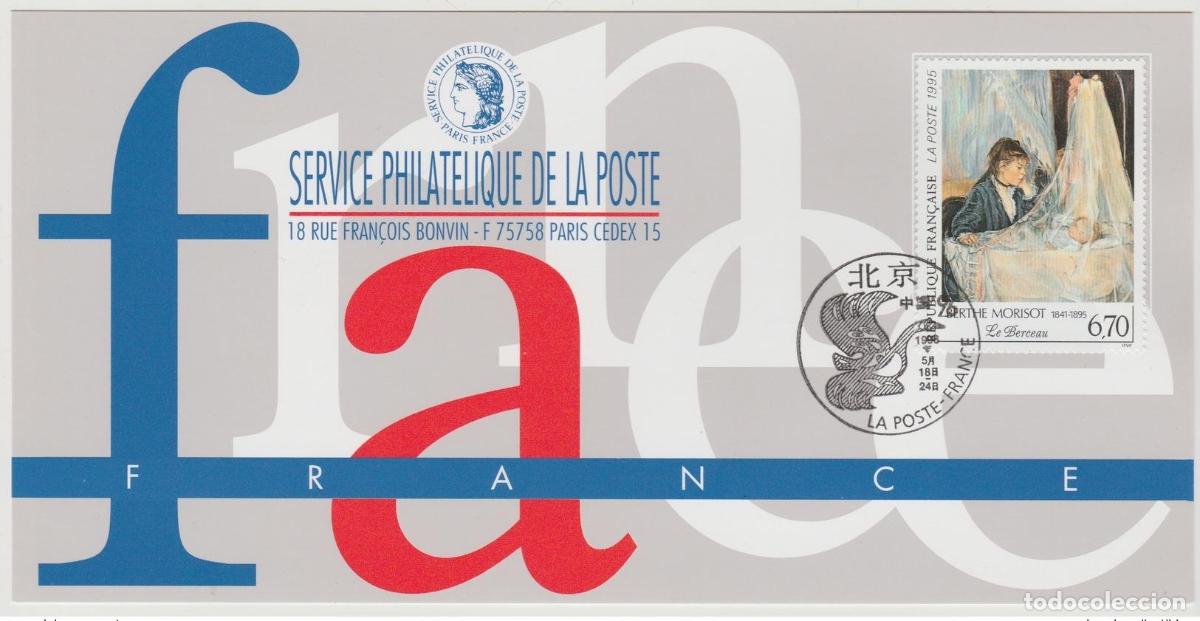 Sellos: 141 Mapa oficial Exposici&oacute;n Beijing 1996 Francia FDC Berthe Morisot Art