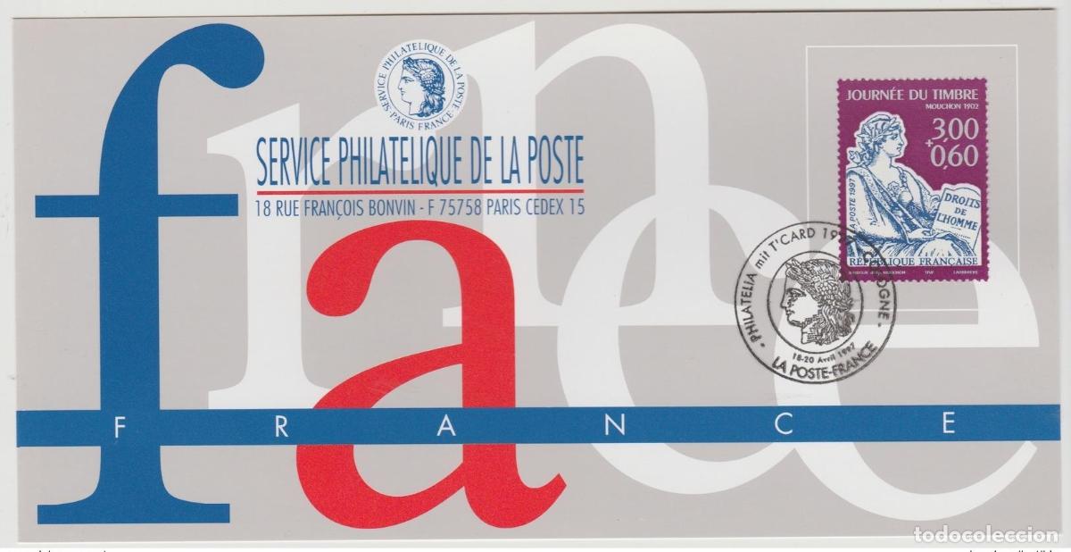 Sellos: 147 Mapa oficial de la Exposici&oacute;n Colonia 1997 Francia FDC Timbre Mouchon 1902