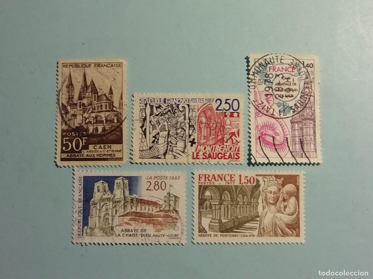 Sellos: FRANCIA - ABADIAS Y MONASTERIOS - LOTE 5 SELLOS.