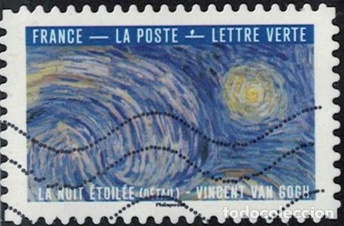 Sellos: Francia 2026 Oblit&eacute;r&eacute; Used Le Bleu dans l'Art La nuit &eacute;toil&eacute;e d&eacute;tail Vincent Van Gogh Y&T FR 2657