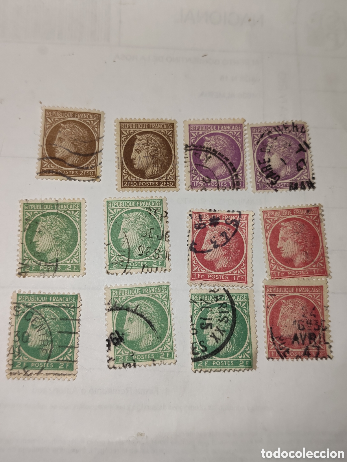 Sellos: 12 sellos de Francia Ceres Diosa Romana de la Agricultura 1945