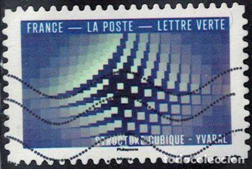 Sellos: Francia 2026 Oblit&eacute;r&eacute; Used Le Bleu dans l'Art Structure cubique Yvaral Y&T FR 2656
