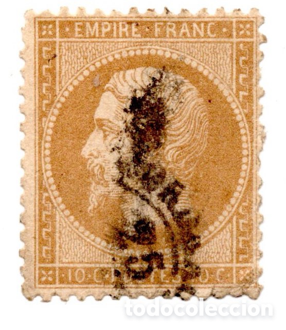 Sellos: France 1862 - N&deg; Yvert 21 - Napol&eacute;on III Empire (non laur&eacute;) - 10c bistre - oblit&eacute;r&eacute;