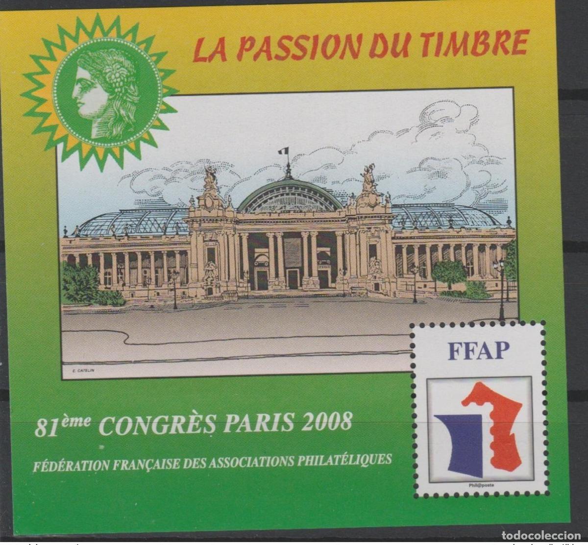 Sellos: Francia 2008 FFAP n&deg;2 serrated/81&ordm; Congreso Par&iacute;s La Passion du Timbre
