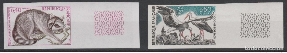 Sellos: Francia 1973 YT 1754-1755 ND Imperf Mapache Storch Bird Alsacia