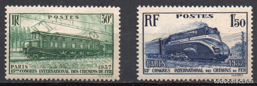 Sellos: FRANCIA A&Ntilde;O 1937 YV 339/40* (MVLH) 3&ordm; CONGRESO INTERNACIONAL DE FERROCARRILES LOCOMOTORAS TRANSPORT