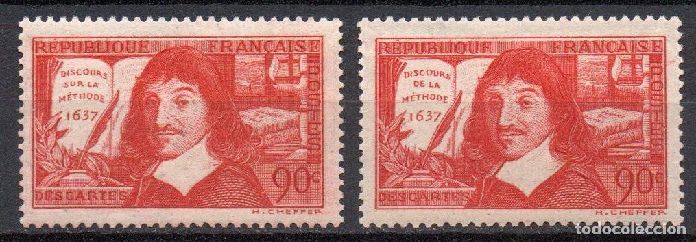 Sellos: FRANCIA A&Ntilde;O 1937 YV 341/42* (MVLH) 3&ordm; CENTENARIO DEL DISCURSO DEL M&Eacute;TODO DE DESCARTES PERSONAJES