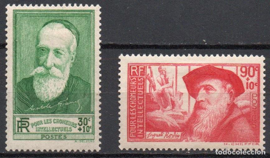 Sellos: FRANCIA A&Ntilde;O 1937 YV 343/44* (MVLH) PRO INTELECTUALES DESEMPLEADOS PERSONAJES