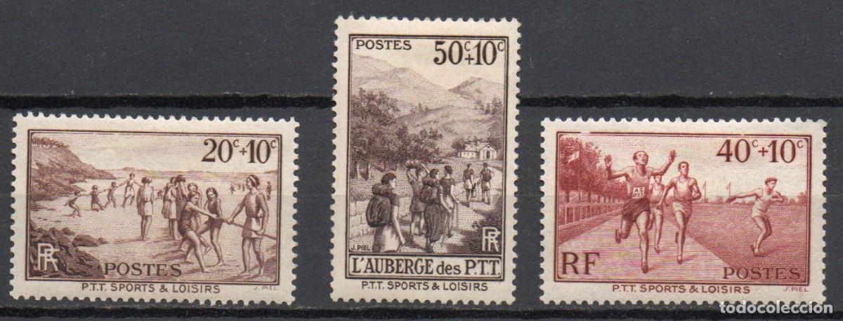 Sellos: FRANCIA A&Ntilde;O 1937 YV 345/47* (MVLH) PRO OBRAS SOCIALES Y DEPORTIVAS DE EMPLEADOS DE CORREOS TRABAJO