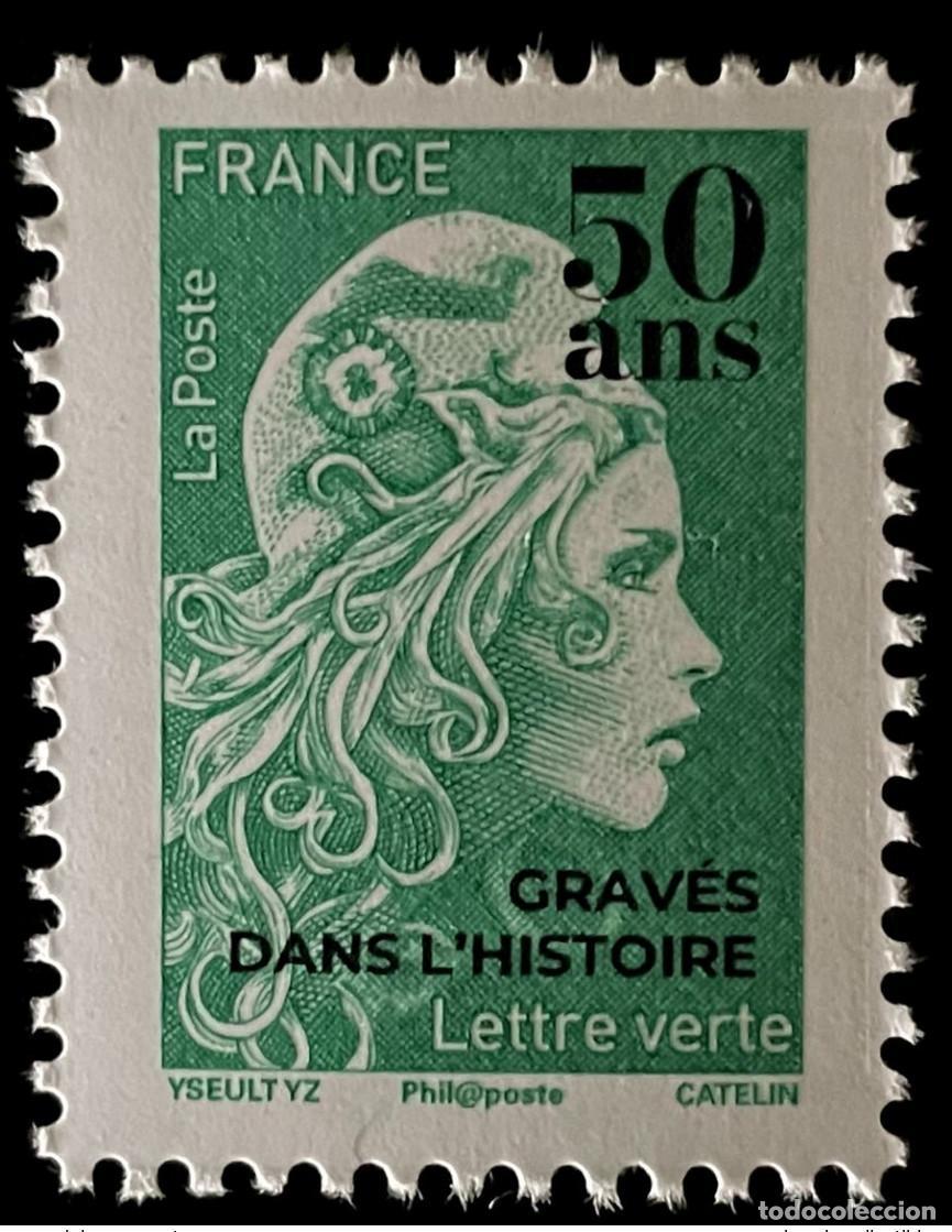 Sellos: Francia 2020 Marianne l'Engag&eacute;e 20 g sobrecargada 50 a&ntilde;os grabados en la historia