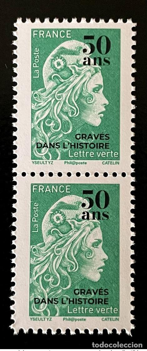 Sellos: Francia 2020 Marianne l'Engag&eacute;e par vertical letra verde 20 g surch. 50 a&ntilde;os**