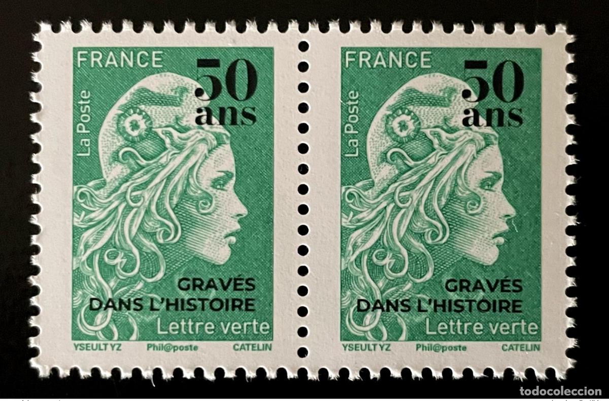 Sellos: Francia 2020 Marianne l'Engag&eacute;e Par horizontal Lettre verte 20 g surch 50 a&ntilde;os**