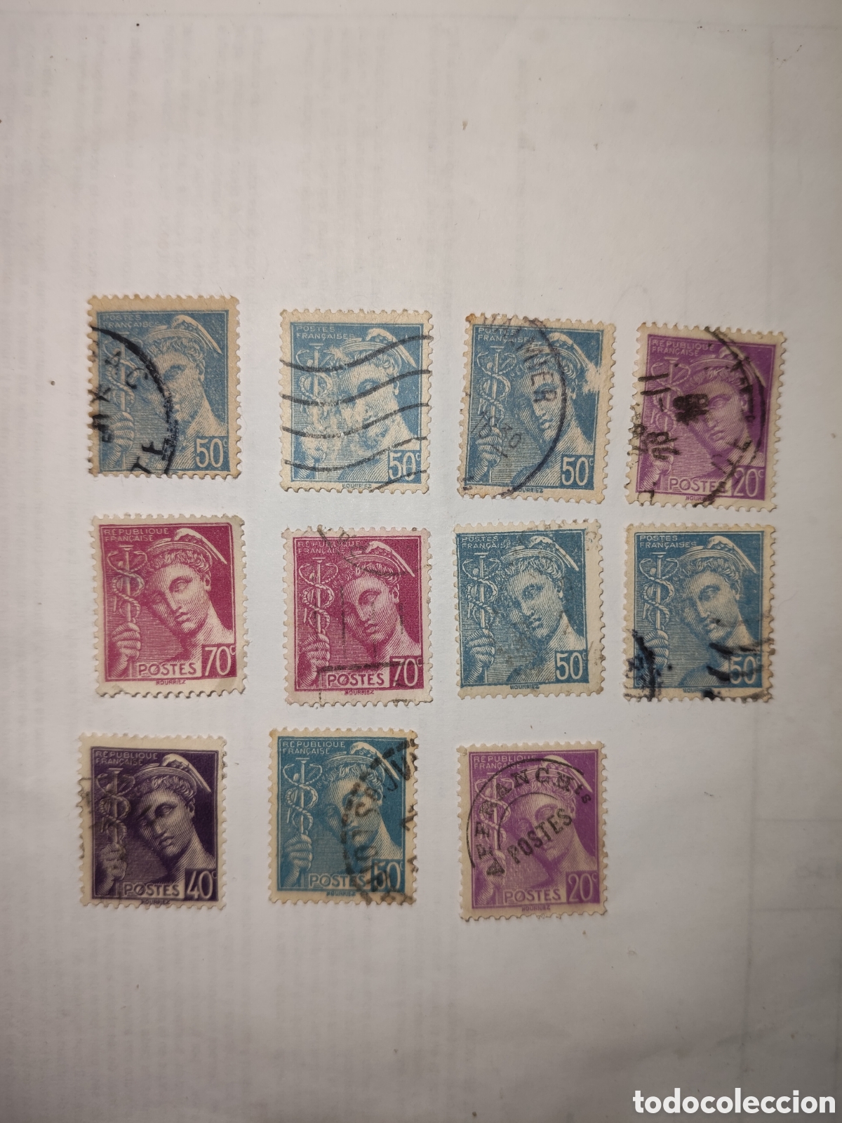 Sellos: 11 sellos de Francia Dios Mercurio 1939 usados
