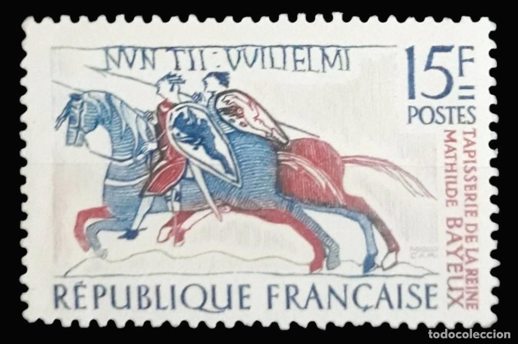 Sellos: FRANCIA 1958 Fragmento de la tapicer&iacute;a de la reina Matilde. Bayeux. NUEVO - MNH.