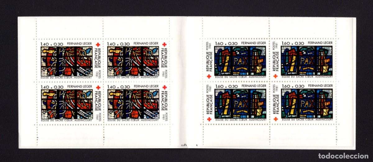 Sellos: Carn&eacute; nuevo. Cruz Roja. Vidrieras Fernand L&eacute;ger. 8 sellos. Diciembre 1981. Yvert CR2030
